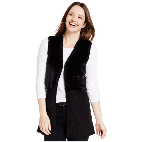 STYLE & CO Vest Bohemian Faux Fur Knit Black Small - Picture 1 of 4